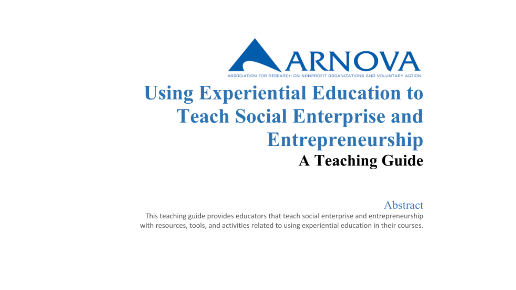 TEACHING GUIDE | Using Experiential Education to Teach Social Enterprise and Entrepreneurship